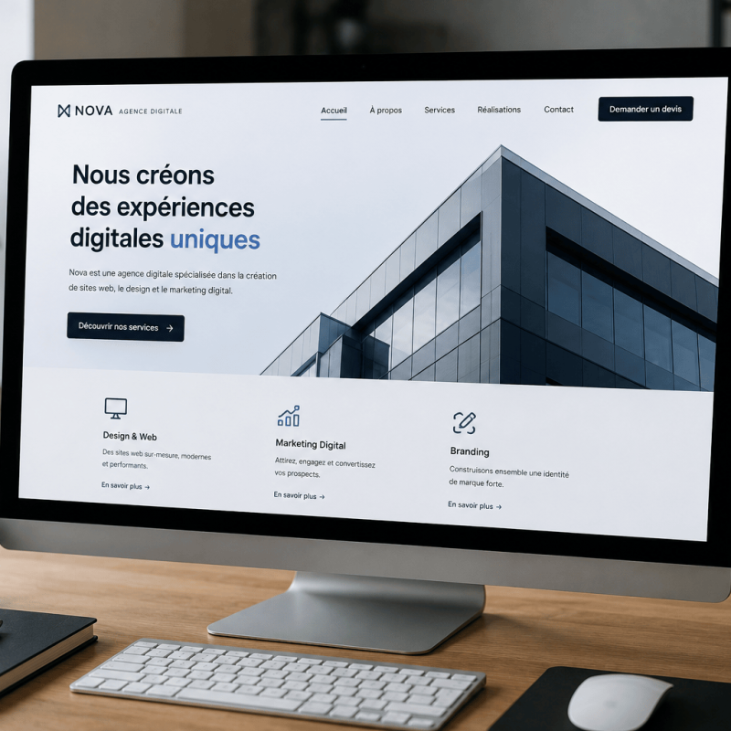 Écran d'ordinateur affichant un site web professionnel moderne.